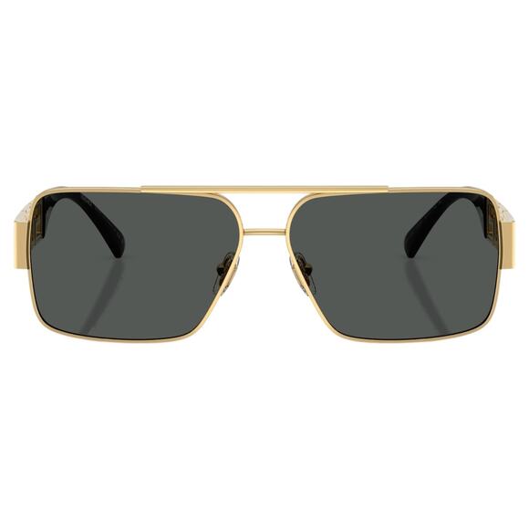 New VERSACE Sunglasses Gold Metal Greca Logo Rectangle Black Gray